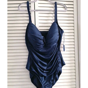 NWT Sonnet Shores One Piece Swimsuit Womens 20W Tummy Panel Full Coverage Navy